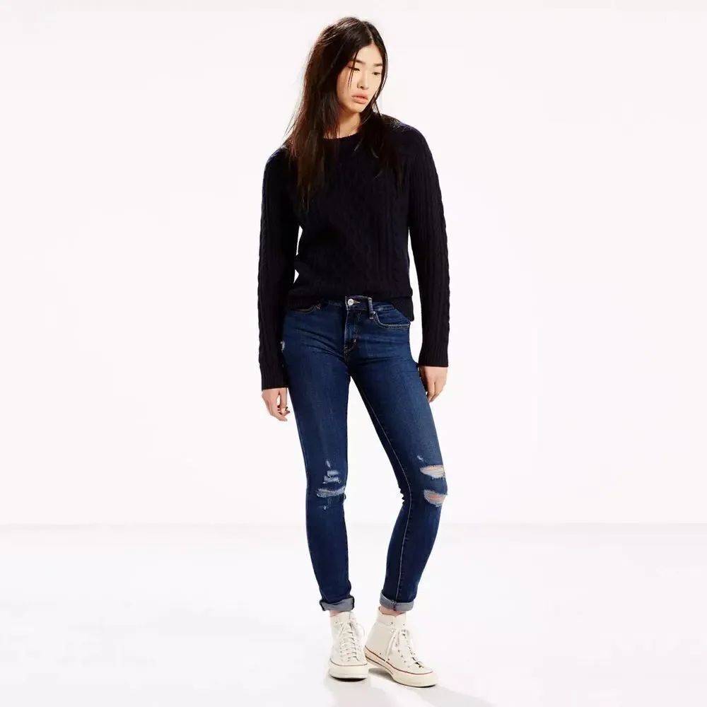 Levi’s Levis 711 Skinny Jeans Distressed Dark Wash Blue Size 24